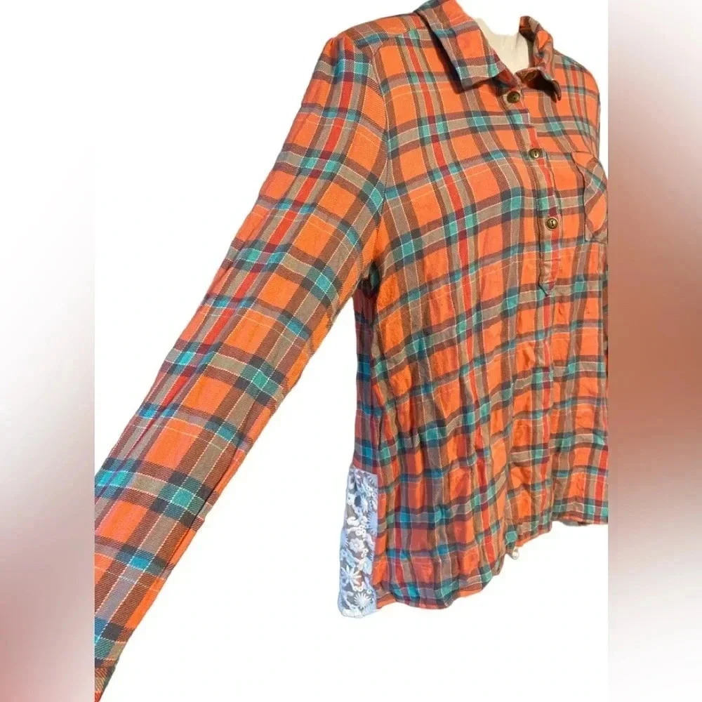 Women’s Matilda Jane Noble Tunic Coral Plaid Lace Popover